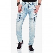 Preisvergleich für Hosen: CIPO & BAXX Jeans im Cargo-Style mit Deko-Zippern in Straight Fit, Iceblue, W33/L34