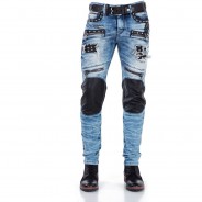 Preisvergleich für Hosen: CIPO & BAXX Jeanshose mit Kunstlederapplikationen, Blue, W36/L32