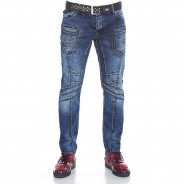 Preisvergleich für Hosen: CIPO & BAXX Jeanshose mit trendigen Ziernähten in Straight-Fit, Darkblue, W29/L32