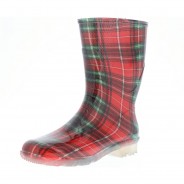 Preisvergleich für Schuhe: G&G Damen wasserdichte Gummistiefel Regenschuhe Stiefeletten (Karomuster) bunt/rot/grün, Rot, 39