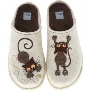 Preisvergleich für Schuhe: Tofee Damen Hausschuhe Slipper Pantoffeln Pantoletten Naturwollfilz (Katzen) beige, Beige, 37