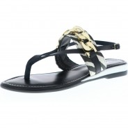 Preisvergleich für Schuhe: Vista Damen Sandalen Dianetten Zehentrenner schwarz/gold/zebramuster, Schwarz, 40