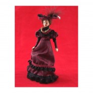 Preisvergleich für Puppen & Zubehör: Creal 269452 bordeauxfarbene Puppe "Lady" aus Porzellan 1:12 für Puppenhaus