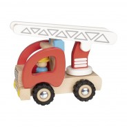 Preisvergleich für Holzspielzeug: goki 55789 Holzauto "Feuerwehr Leiterwagen" rot/weiss