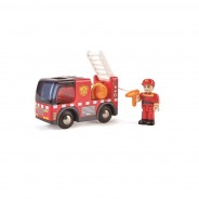 Preisvergleich für Holzspielzeug: Hape E3737 Feuerwehrauto mit Sirene auch für Holzeisenbahn