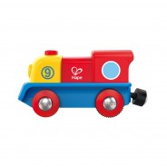 Preisvergleich für Holzspielzeug: Hape E3820 tapfere kleine Lokomotive blau/rot/gelb für Holzeisenbahn