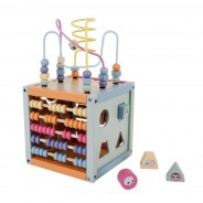 Preisvergleich für Holzspielzeug: Joueco 80113 Motorikwürfel "Activity Cube" pastell Holz