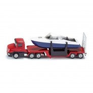 Preisvergleich für Autos: Siku 1613 Scania Tieflader mit Boot rot Modellauto (Blister)
