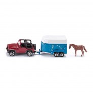 Preisvergleich für Autos: Siku 1651 Jeep Wrangler mit Pferdeanhänger rot metallic (Blister)