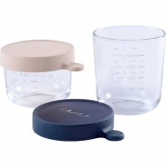 Preisvergleich für Essen & Trinken: 2er Set Portionsbehälter aus hochwertigem Glas (150 ml rosa / 250 ml dunkelblau) rosa/blau