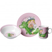 Preisvergleich für Essen & Trinken: "3-tlg. Kindergeschirr-Set ""Drache""" pink