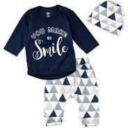 Preisvergleich für Oberteile: 3tlg Set Shirt + Hose + Mütze Lieblingsstücke You make me Smile T-Shirts  weiß/grau Gr. 80 Jungen Kinder