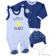 Preisvergleich für Strampler & Spieler: 3tlg Set Strampler + Shirt + Mütze Little Prince Strampler  blau Gr. 86 Jungen Kinder