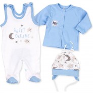 Preisvergleich für Strampler & Spieler: 3tlg Set Strampler + Shirt + Mütze Sweet Dreams Mädchen Strampler  blau/weiß Gr. 62 Jungen Kinder