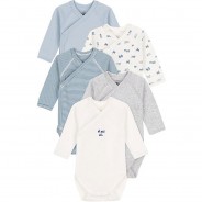 Preisvergleich für Strampler & Spieler: 5er-Pack Wickelbodys langarm Ringel weiß Gr. 50 Jungen Kinder