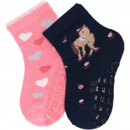 Preisvergleich für Strumpfwaren: ABS-Söckchen Doppelpack Pferd und Herzen Socken rosa Gr. 18 Mädchen Kinder