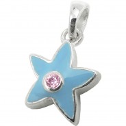 Preisvergleich für Accessoires für Kinder: Anhänger Stern 9x9mm hellblau mit Zirkonia Silber 925 Kettenanhänger silber