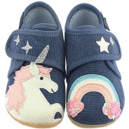 Preisvergleich für Schuhe: Baby Hausschuhe EINHORN  dunkelblau Gr. 26 Mädchen Kleinkinder