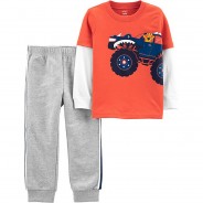Preisvergleich für Hosen: Baby Set Langarmshirt + Jogginghose , Fahrzeuge grau/orange Gr. 86/92 Jungen Kleinkinder