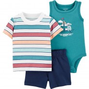 Preisvergleich für Hosen: Baby Set T-Shirt + Shorts + Body  blau-kombi Gr. 50/56 Jungen Baby