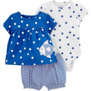 Preisvergleich für Hosen: Baby Set T-Shirt + Shorts + Body  blau/weiß Gr. 86/92 Mädchen Kleinkinder