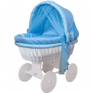 Preisvergleich für Stubenwagen: Baby Stubenwagen-Set mit Ausstattung,XXL Gestell/Räder weiß lackiert blau/weiß