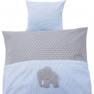 Preisvergleich für Heimtextilien: "Baby-Wendebettwäsche ""Elefant"" Linon" blau/weiß Gr. 80 x 80 + 35 x 40