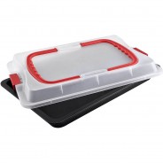 Preisvergleich für Backzubehör: Backblech mit Transporthaube Bake   Go 42,00 x 29,00 cm schwarz
