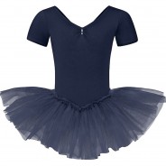 Preisvergleich für Sportbekleidung: Ballett Kurzarm Tutu Nele mit Glitzersteinen Ballettkleider  dunkelblau Gr. 92/98 Mädchen Kleinkinder