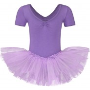 Preisvergleich für Sportbekleidung: Ballett Kurzarm Tutu Nele mit Glitzersteinen Ballettkleider  flieder Gr. 158/164 Mädchen Kinder