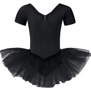 Preisvergleich für Sportbekleidung: Ballett Kurzarm Tutu Nele mit Glitzersteinen Ballettkleider  schwarz Gr. 92/98 Mädchen Kleinkinder