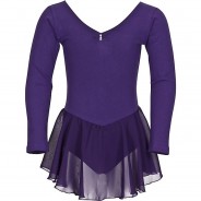Preisvergleich für Sportbekleidung: Ballett Trikot Anna mit Glitzersteinen und Chiffon Röckchen Ballettkleider  dunkellila Gr. 146/152 Mädchen Kinder