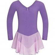Preisvergleich für Sportbekleidung: Ballett Trikot Anna mit Glitzersteinen und Chiffon Röckchen Ballettkleider  flieder Gr. 128/134 Mädchen Kinder
