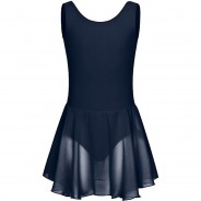Preisvergleich für Sportbekleidung: Ballett Trikot Minnie, ärmellos, mit Chiffon Röckchen Ballettkleider  dunkelblau Gr. 158/164 Mädchen Kinder