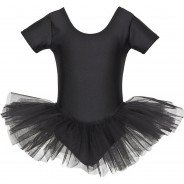 Preisvergleich für Sportbekleidung: Ballett Tutu Alina Kurzarm, glänzend, 3 Lagen Tüll Ballettkleider  schwarz Gr. 140/146 Mädchen Kinder