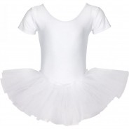 Preisvergleich für Sportbekleidung: Ballett Tutu Alina Kurzarm, glänzend, 3 Lagen Tüll Ballettkleider  weiß Gr. 146/152 Mädchen Kinder