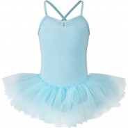 Preisvergleich für Sportbekleidung: Ballett Tutu Kim mit Spaghettiträgern, 3 Lagen Tüll Ballettkleider  hellblau Gr. 104/110 Mädchen Kinder