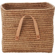 Preisvergleich für Geschenkideen: Bastkorb mit Leder-Henkel 30x30x25 cm hellbraun