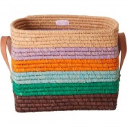Preisvergleich für Geschenkideen: "Bastkorb mit Leder-Henkel ""Stripes"", 30x30x25cm" mehrfarbig