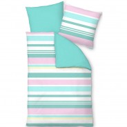 Preisvergleich für Heimtextilien: "Baumwoll-Satin Wende-Bettwäsche ""Stripe""" türkis Gr. 155 x 220 + 80 x 80