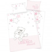 Preisvergleich für Babybettwäsche: Bettwäsche Lieblingsmensch, Flanell, 100 x 135 + 40 x 60 cm rosa/weiß