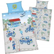 Preisvergleich für Heimtextilien: Bettwäsche Polizei, Renforcé, 100 x 135 + 40 x 60 cm blau/grau