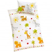 Preisvergleich für Babybettwäsche: Biber-Bettwäsche Safari 40x60 / 100x135 cm beige Gr. one size