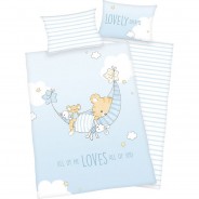 Preisvergleich für Heimtextilien: "Bio Kinder-Wendebettwäsche ""Little Tiger"" Renforcé" blau/weiß Gr. 100 x 135 + 40 x 60