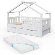 Preisvergleich für Kinderbetten: Design Kinderbett 160 x 80 cm Weiß mit Schubladenset Lattenrost und Matratze weiß Gr. 80 x 160