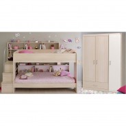 Preisvergleich für Etagenbetten: Etagenbett mit Schrank Bibop Akazie braun Gr. 90 x 200