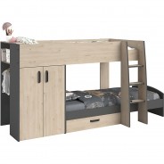 Preisvergleich für Etagenbetten: Etagenbett Stim 2 - mit Kleiderschrank und Schubkasten beige Gr. 90 x 200