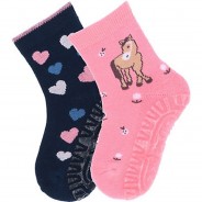 Preisvergleich für Strumpfwaren: Fliesen Flitzer AIR Doppelpack Pferd und Herzen Socken rosa Gr. 26 Mädchen Kinder