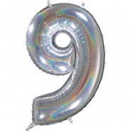 Preisvergleich für Partydekoration: Folienballon Zahl 9 silber holographisch