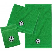 Preisvergleich für Heimtextilien: Frottierset, 2 Handtücher & 1 Waschlappen, Fußball, grün von Pötter